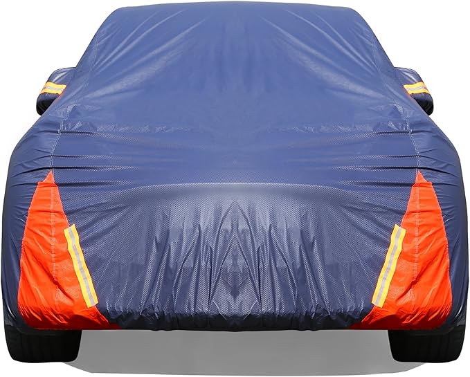 Tesla Model Y Car Cover Waterproof All Weather, 6 Layers Outdoor Full Exterior Cover Rain Sun UV Snowproof Protection with Zipper Cotton, Mirror Pocket and Charging Port