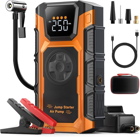Jump Starter with Air Compressor, 5500A Car Battery Charger Power Jump Box Start 12V Vehicles(Up to 9.0L Gas&7.5L Diesel Engines) Portable Car Booster Jumper Pack Combo150 PSI Tire Inflator