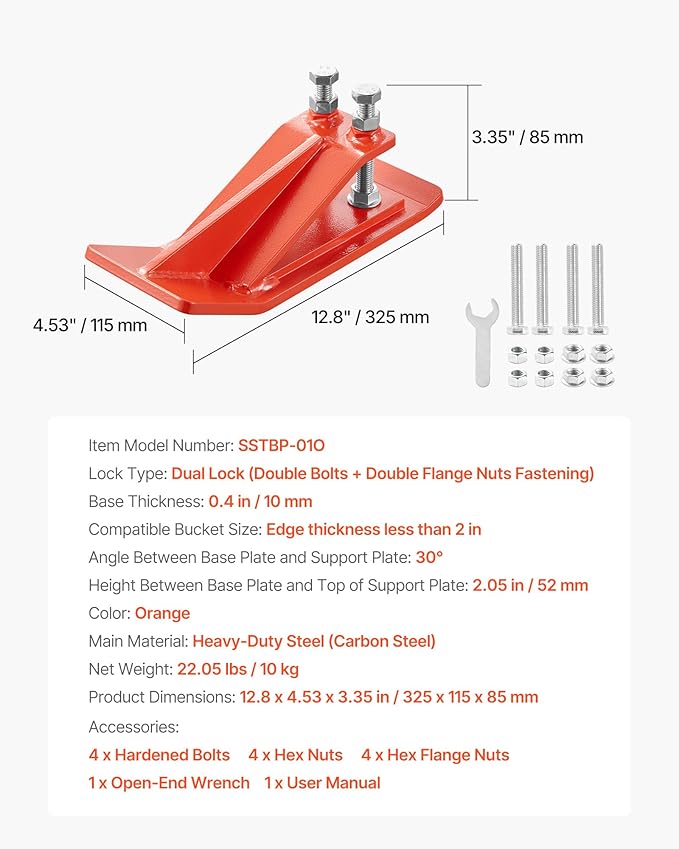 VEVOR Tractor Bucket Protector, 2PCS Heavy Duty Steel Bucket Edge Protectors, Anti-Skid Device with Double Hexagon Lock Nuts and Bolts, for Snow, Leave Removal & Spreading Gravel (Orange)