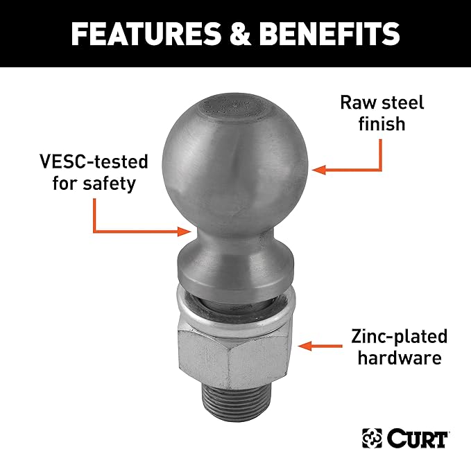 CURT 40086 Raw Steel Trailer Hitch Ball, 25,000 lbs, 2-5/16-Inch Diameter, 1-1/4 x 2-5/8-Inch Shank