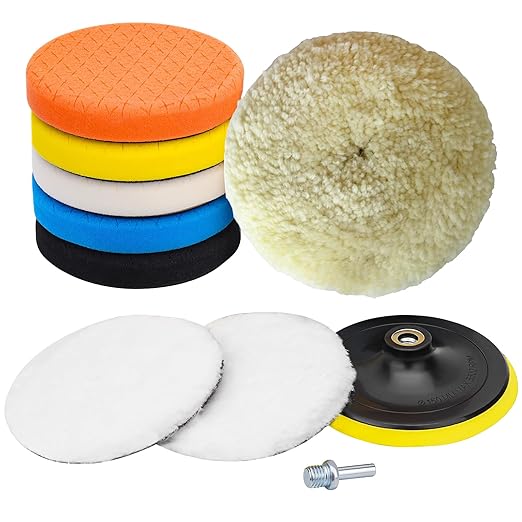 10pcs Polishing Buffing Pads for Drill - 6 Inches Car Polishing kit, Car Foam Buffing Sponge Pads Kit with M14 Drill Adapter,Polishing Pad Kit for Car Buffer Polisher, Polishing and Waxing