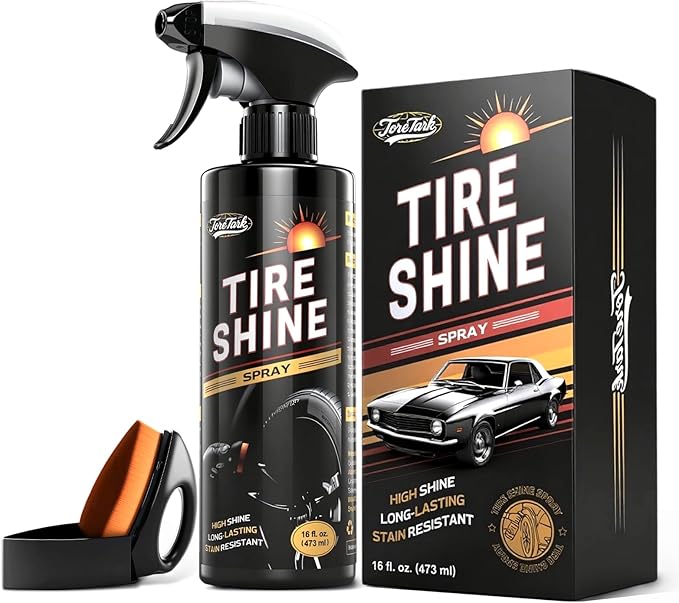 Ceramic Tire Shine Spray — High-Gloss Wet Look Tire Coating with Ultra-Dense Nylon Brush Applicator, UV Protection, Long-Lasting Shine for Car Truck RV Motorcycle (16 Fl Oz)