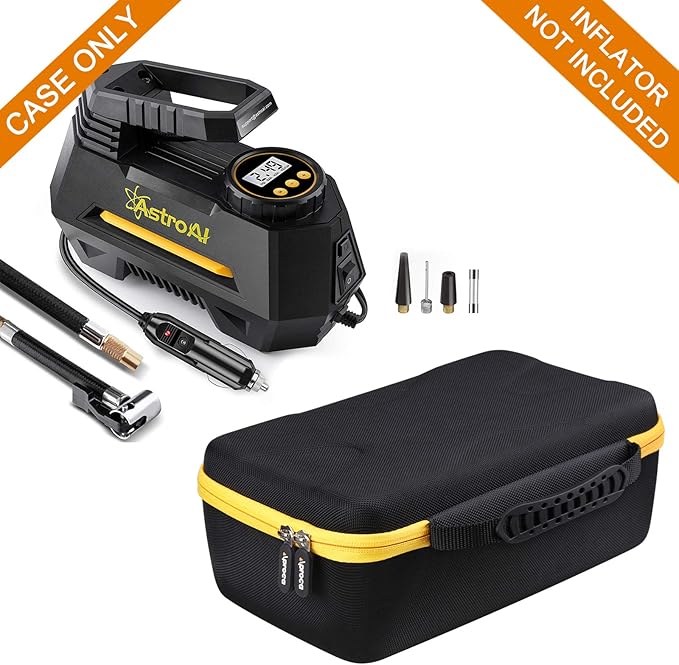 Aproca Case Compatible with AstroAI Tire Inflator Portable Air Compressor Tire Air Pump, Storage Hard Bag for Accessories-Black with Yellow zipper (Case Only)