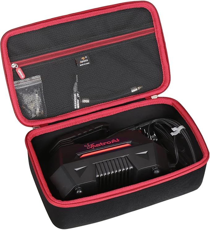 Aproca Tire Inflator Case Compatible with AstroAI Portable Air Compressor Tire Air Pump and Accessories-Black with Red zipper (Case Only)