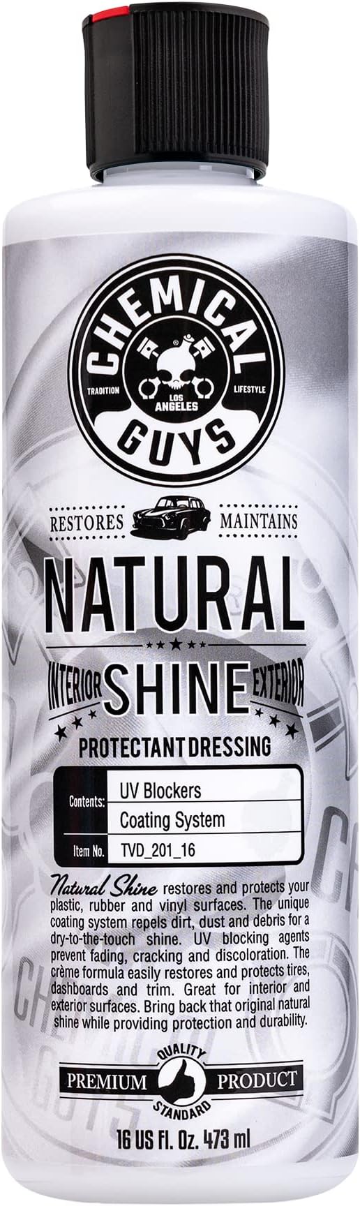 Chemical Guys TVD_201_16, Natural Shine, Satin Shine Dressing for Plastic, Rubber and Vinyl, 16 oz