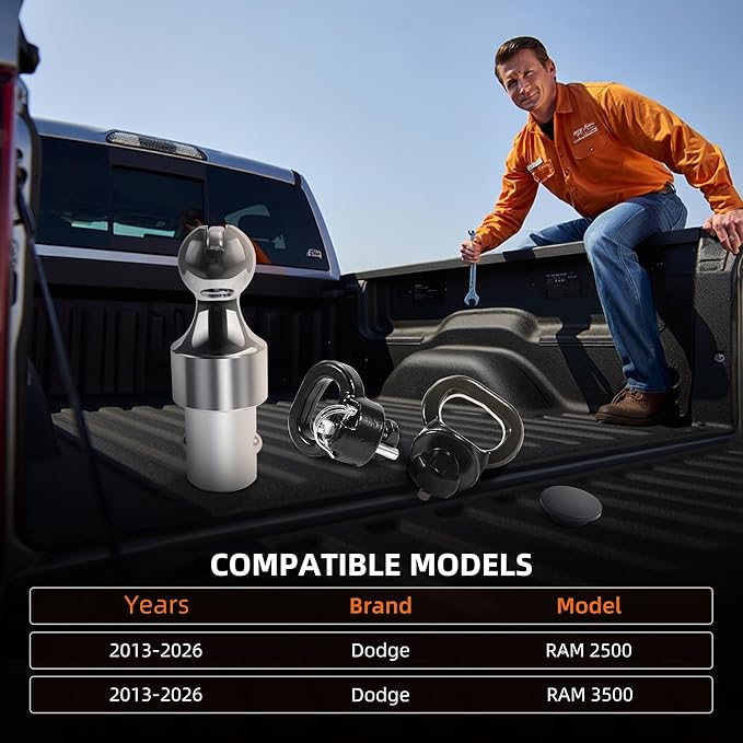 Gooseneck Ball Kit 60638, Puck System Gooseneck Hitch for 2013-2026 Dodge Ram 2500/3500, 2-5/16 Inch Ball, 2 Safety Chain Anchors | 38000 lbs GTW/9500 lbs VTW