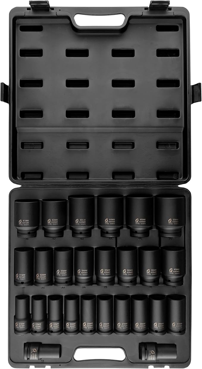 SUNEX TOOLS 4693 3/4-Inch Drive Metric Deep Impact Socket Set, 26-Piece