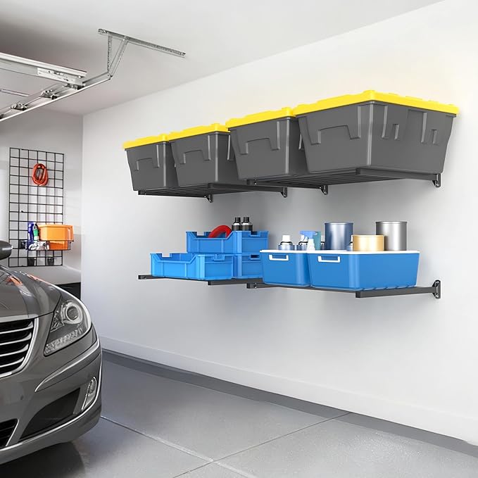 TORACK Wall Mounted 8 27-Gallon Totes Storage Rack(no Bins), Heavy-Duty Metal Bins Storage Shelf for Garage, Fits Standard Storage Tote, Space-Saving Bin Holder for Home, Basement & Workshop