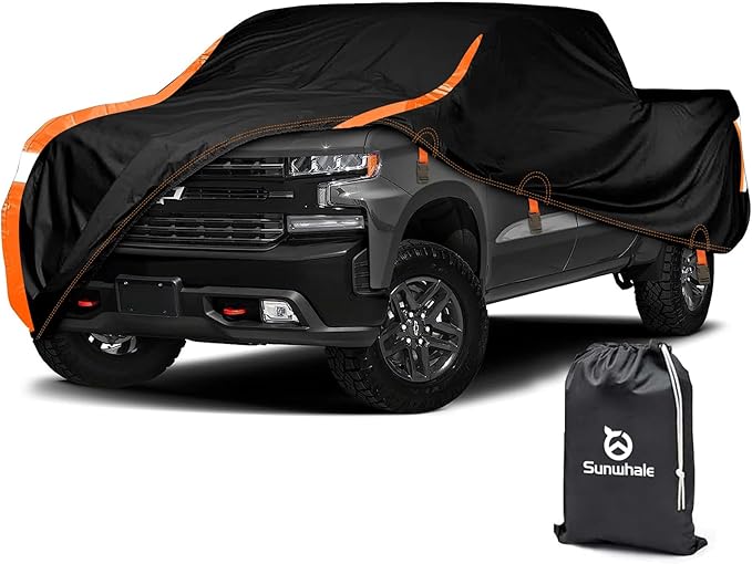 Truck Cover Heavy Duty 100% Waterproof Pickup Truck Cover All Weather Protection Rain UV Full Car Cover Universal Fit for Ford F150 Chevy Silverado Dodge Ram 1500 Fit Length Up to 242"