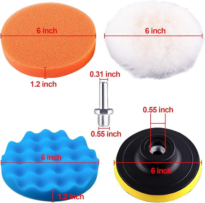 SIQUK 9 Pieces Car Buffing Pads 6 Inch Polishing Pads Foam Polisher Pads Car Buffer Attachment for Drill