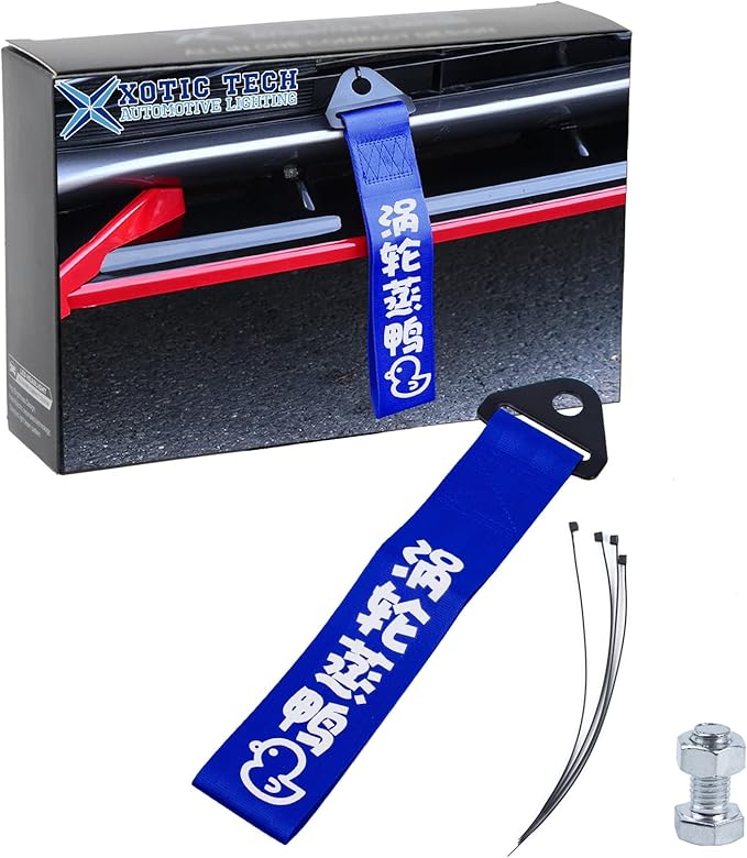 x xotic tech Tow Strap JDM Sports Blue Racing Tow Strap Car Modification Decorative Trailer Belt Personalized with Chinese Slogan Fit for Rear Front Bumper (Turbo Charged)