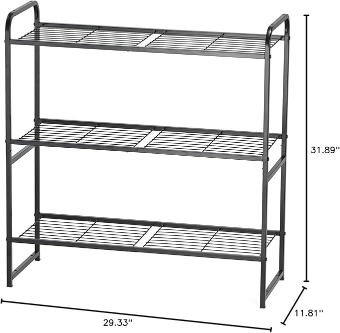 30 Inch Wide Shelving Unit, 3 Tier Wire Storage Rack for Pantry Closet, Stackable, Heavy Duty Metal, Black