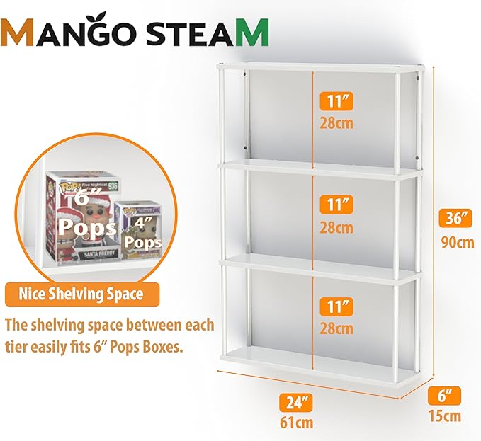 Mango Steam Wall-Mounted Steel Shelving Unit for Kitchen, Storage or Display Use - White - (36" H X 24" W X 6" D)