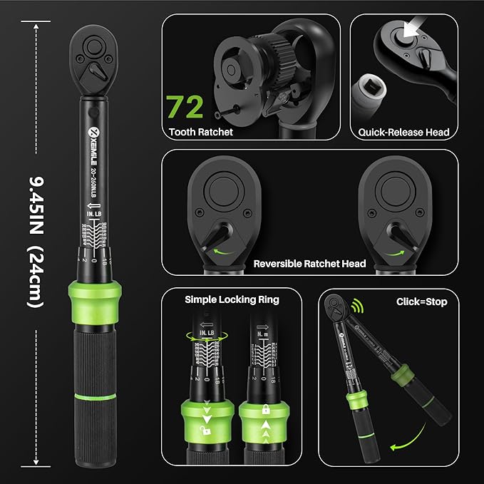 57Pcs Torque Wrench and Screwdriver Set-20-260In.Lb, 2.3-29.4N.m 1/4" Drive Small Torque Wrench,10-80 Inch Pound Torque Screwdriver for Maintenance, Tools, DIY, Bike Repairing, Mounting