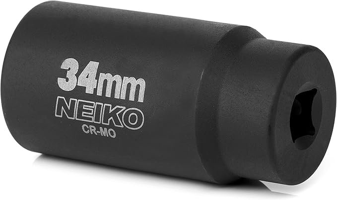 NEIKO 02525A 34mm Socket | 1/2” Drive Deep Impact Socket | Spindle & Axle Nut Socket | 12 Point |Chrome Molybdenum Cr-Mo |Deep Well Hub | Triple Square | Axle Shaft Nut Remover