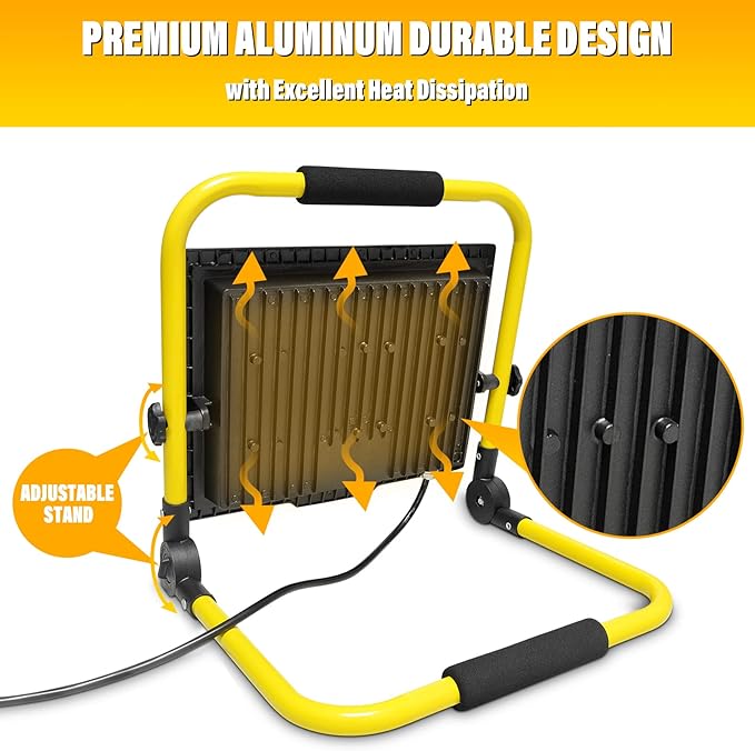 Willpower Portable LED Work Light 100W Job Site Light 10000LM IP66 Waterproof Construction Floodlights Outdoor with Stand 6000K Daylight White for Camping Workshop Garage with 3.5m Wire Plug