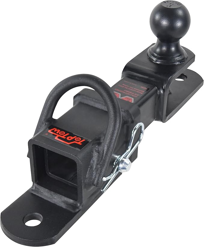 TOPTOW 63708 Bolt on ATV/UTV Trailer Hitch Receiver Adapter + 2 inch ATV/UTV Hitch Ball Mount with 2 inch Ball + 5/8 inch Hitch Pin and Clip
