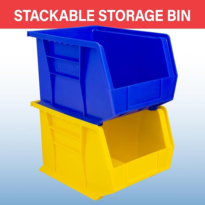 Akro-Mils 30239 AkroBins Plastic Storage Bins, Space-Saving Stackable Bins for Garage, Pantry, Craft Organization, 11-" x 8-" x 7-", Black, 6-Pack