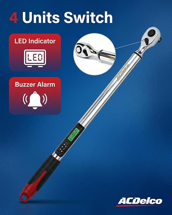 ACDelco ARM303-4A-340 1/2" Heavy Duty Digital Torque Wrench with Buzzer and LED Flash Notification - ISO 6789 Standards with Certificate of Calibration