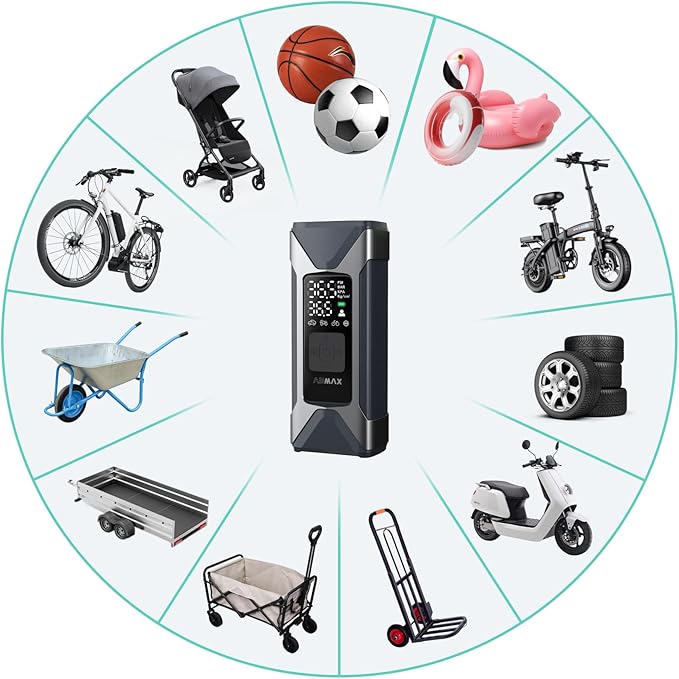 ASMAX T10 Tire Inflator Portable Air Compressor, 160PSI Cordless Electric Air Pump with 7500mAh Battery, Digital Gauge, Auto Shut-Off, Fast Inflation for Car, Motorcycle, Bike, Bicycle, Balls
