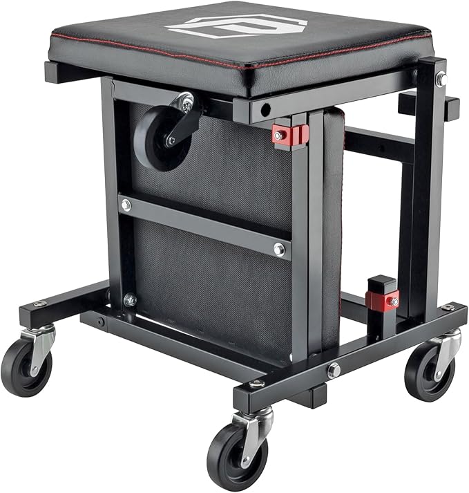 Powerbuilt 2-in-1 Rolling Creeper Seat Converts from High to Low Roller Seat, Fast, Tool-Free Conversion, Garage, Shop, Brake Jobs, Washing, Detailing, Maintenance, Thick Pad, 3-in. Casters - 240298