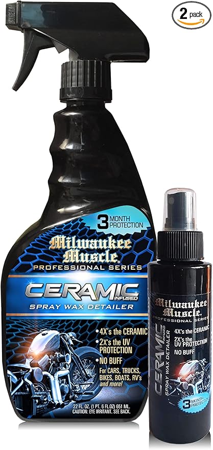 Ceramic Bike Wax - 22 & 4 Fl Oz - 4X Ceramic Coating - Detail Spray Wax - Hydrophobic Spray for Shine & Protection