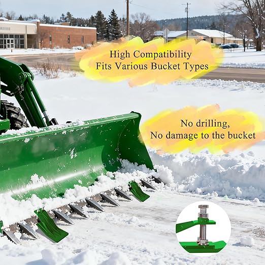 Upgraded 2Pcs Tractor Bucket Edge Protector Green, Tractor Bucket Attachment Skid Steer Attachments with Upgraded 10mm Steel & Dual Bolt Lock for Snow Debris Removal
