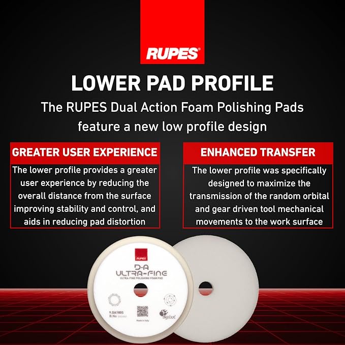 RUPES 9.DA180S Pack of 12 White D-A Ultra-Fine Polishing Foam Pads 180mm | Ideal for Paint Correction | Extremely Fine Defect Removal | Compatible with 6" Backing Plate