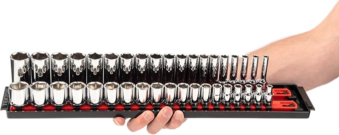 TEKTON 3/8 Inch Drive 6-Point Socket Set with Rails, 68-Piece (1/4-1 in., 6-24 mm) | SHD91220