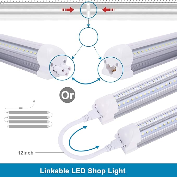 8FT LED Shop Light Fixture,Integrate T8 Linkable Shop Lights,Plug and Play,100W 6000K,Fluorescent Tube Lamp Replacements for Garage Warehouse,Factory, Workshop(12-Pack)