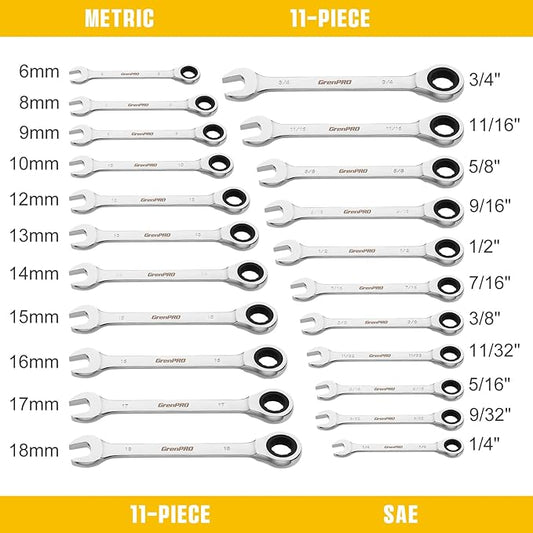 23 Piece Ratcheting Wrench Set, Open End Wrench Set Metric And Standard 6-18mm & SAE 1/4"-3/4", Combination Wrenches Sets, Organizer Tool Box, 72 Tooth Large Wrench Hand Tools Set With 1 Gauge