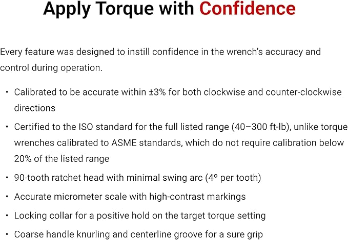 TEKTON 1/2 Inch Drive 90-Tooth Dual-Direction Micrometer Torque Wrench (40-300 ft-lb) | TRQ52403