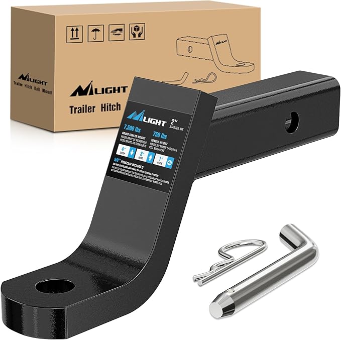 Nilight Trailer Hitch Ball Mount with 5/8" Hitch Pin Clip Fits 2 Inch Receiver Square 7500 lbs 4" Drop, 3” Rise, 1” Hole, Gloss Black Powder Coat