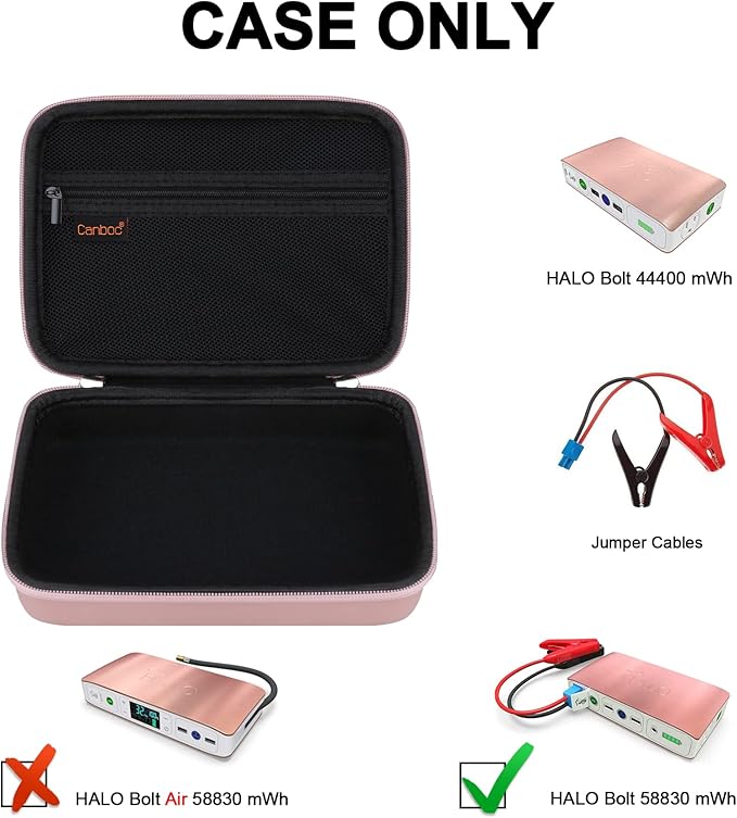 Canboc Carrying Case for Halo Bolt 58830/57720/44400/ACDC Max 55500 mWh Portable Car Jump Starter, Phone Laptop Charger Power Bank Holder for Jumper Cable, AC Wall Charger, Rose Gold