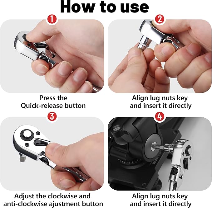 1/4 3/8 Inch Drive Stubby Ratchet Set, Flex Head Ratchet Set Stubby Ratchet Wrench Set, 72 Tooth Quick Release Swivel Head Ratchet Flexible Socket Wrench with Storage Tray-4"&4.9"
