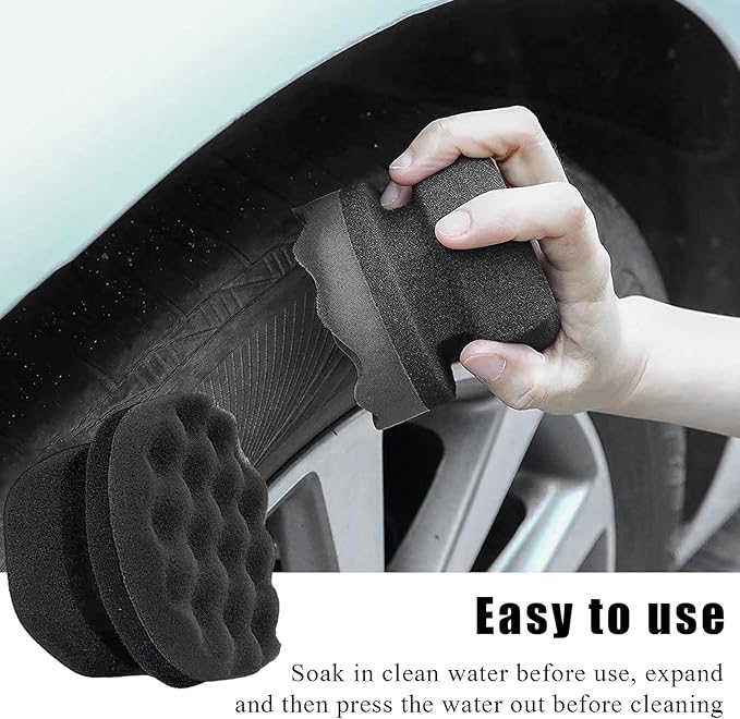 KVAEY 2 PCS Tire Dressing Applicator Pads, Reusable Hex Grip Tire Shine Applicator Polishing Sponge Pads, Wheel Tire Shine Detailing Foam for Most Vehicles, Car Accessories (Black, 4.33")