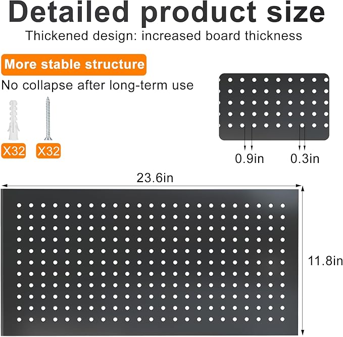 4 Pack Metal Pegboard Panels 24" x 12" Black Heavy Duty Steel Pegboard Wall Organizer, Garage Utility Tools Pegboard Storage System for Workbench, Shop, Shed Modular Peg Board Organizer Board Kit