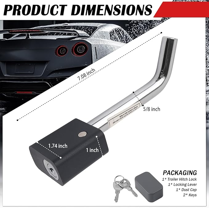 Trailer Hitch Locks Kit,Locking Hitch Pin Trailer Hitches Pin Lock with Locking Lever Diameter 5/8 Inch,Universal Hitches Locks with Keys for 2 & 2.5 Inch Class III IV Receiver
