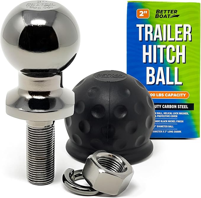Better Boat 2 Inch Trailer Ball Hitch, 2000lbs Capacity, 3/4" Shank Diameter, 2" Long, Marine Grade Tow Ball for Boats and Towing