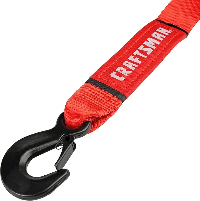 Craftsman CMXAZBS2002 Black/Red 2” x 20’ Recovery Tow Strap with Coated Steel Hook Clip Ends - 3,000 lb Safe Wortking Load / 9,000 lb Break Strength