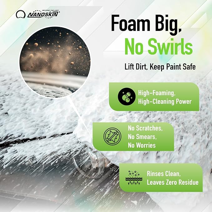 Nanoskin BUBBLE BATH Foaming Car Wash Shampoo 30 Gallons - Works with Foam Cannon, Gun, Bucket Washes, Car Soap for Pressure Washer | For Car, Truck, Motorcycle, RV & More, Green,3840 Fl Oz(Pack of 1)