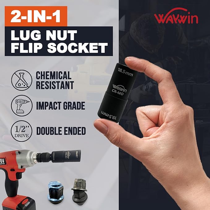 2-1 Double Ended Damaged Wheel Nut Socket 1/2-Inch Impact Socket Wall Impact Flip Socket 18.5 ×19.5 mm