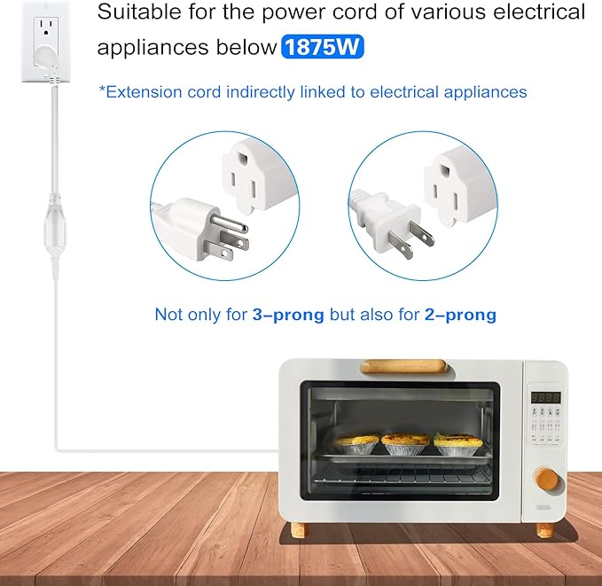 VSEER 1Feet 1625W 13A UL SJT 16AWG Flat Plug Heavy Duty Extension Cord Outlet Saver 3-Prong Grounded Short 90 Degree Angle Adapter Power Extension Cord,UL Listed (White, 1 Pack)