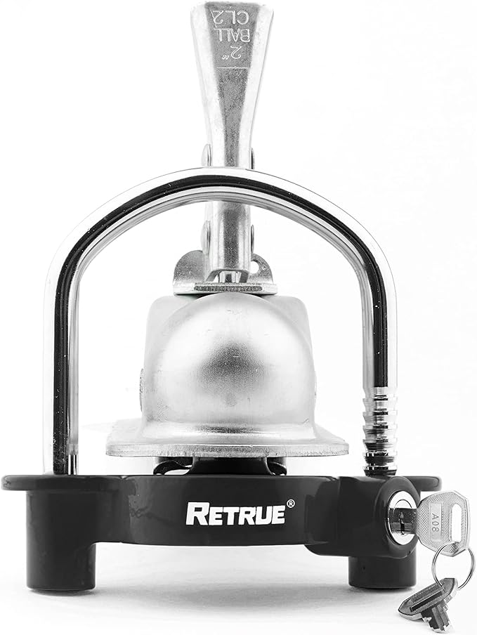 RETRUE Universal Coupler Lock Trailer Locks Ball Hitch Trailer Hitch Lock Adjustable Security Heavy-Duty Steel Fits 1-7/8 Inch, 2 Inch, 2-5/16 Inch Couplers Black (Pack of 2)