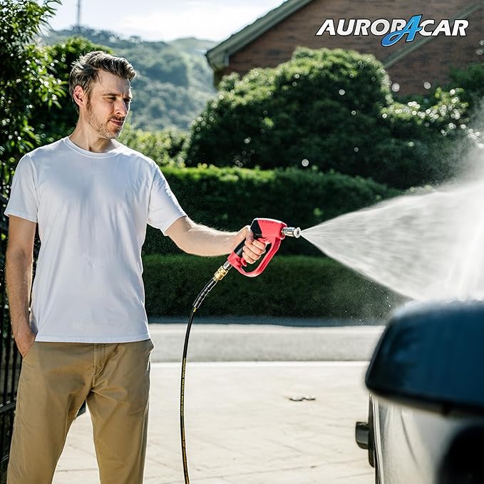Short Pressure Washer Gun 5000PSI，High Pressure Washer Gun with 5 Spray Nozzle Tips, 3/8" Quick Connect Plug and M22-14/15mm Fittings, Power Washer Gun Compatible with Foam Cannon，12 GPM