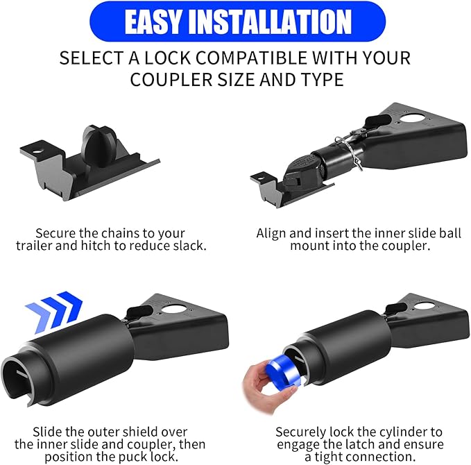 2516-B Heavy Duty Trailer Hitch Lock 2-5/16 Inch Bulldog or Ram Ball Coupler Anti-Theft,Travel RV/Camper/Boat/Truck/ATV/UTV/Flatbed/Cargo/Dump/Utility Trailer Tongue Lock Secure Design