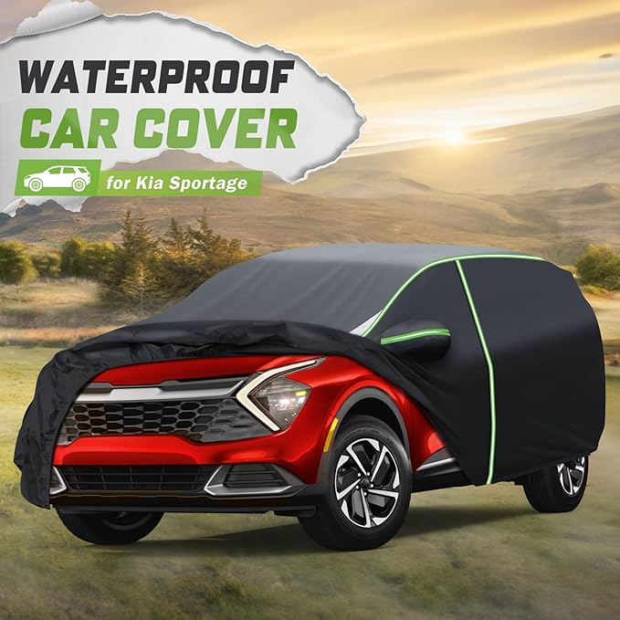 Mixsuper Liner Car Cover for Kia Sportage 1994-2026, 7 Layers Waterproof Car Cover Accessories for Sportage with Zipper Door, Windproof Straps, Reflective Strips, Anti-UV, All Weather