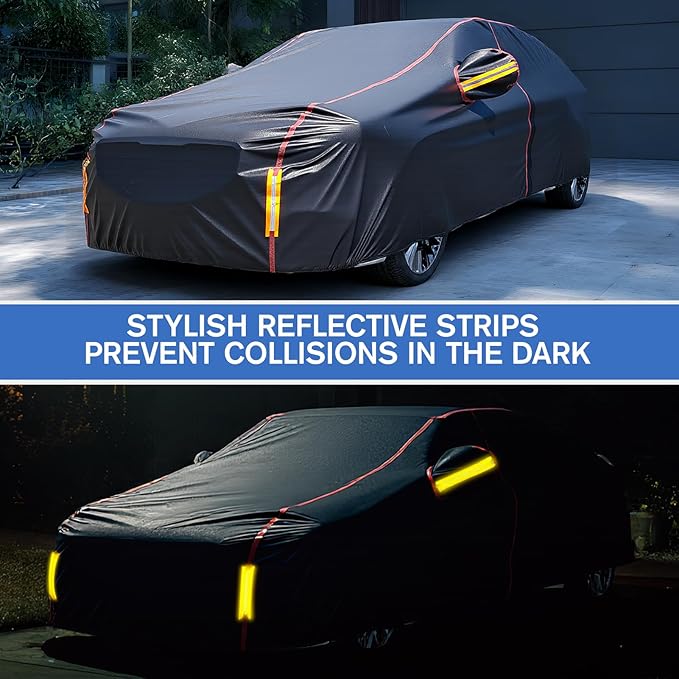 Car Cover Waterproof All Weather, 6 Layers Full Exterior Covers with Zipper Cotton, Mirror Pocket. Outdoor Car Cover UV Snow Rain Wind Dust All Weather Outdoor Protection for Sedan (190-195 inch)
