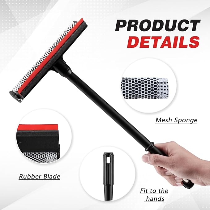 Professional 8.1" 2 in 1 Window Squeegee with 16" Long Handle,Car Squeegee for Gas Station,Home,Car，Glass,Shower,Outdoor High Window Cleaning