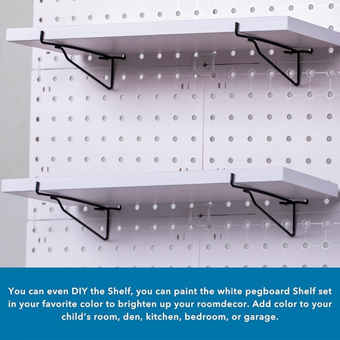 Pegboard Shelf Set - 6 Heavy Duty Peg Board Shelves & Steel Brackets, Organizer for Storage, Garage, Workbench, Craft, Office